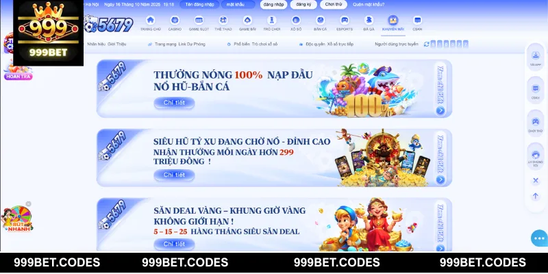Tổng hợp các chương trình khuyến mãi 999BET hot nhất tại sòng bạc